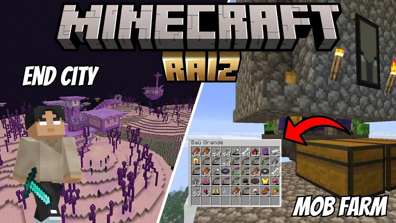 MINECRAFT RAIZ - Explorando as END CITY e fazendo upgrade na MOB FARM
