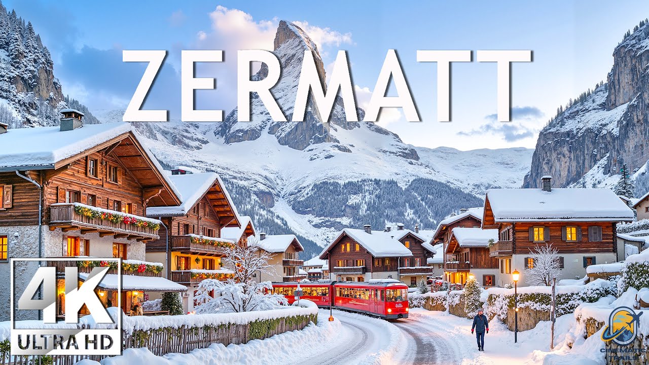 Zermatt Winter 4K❄️Alpine Winter Serenity– Snow-Covered Village, Quiet Streets & Majestic Matterhorn