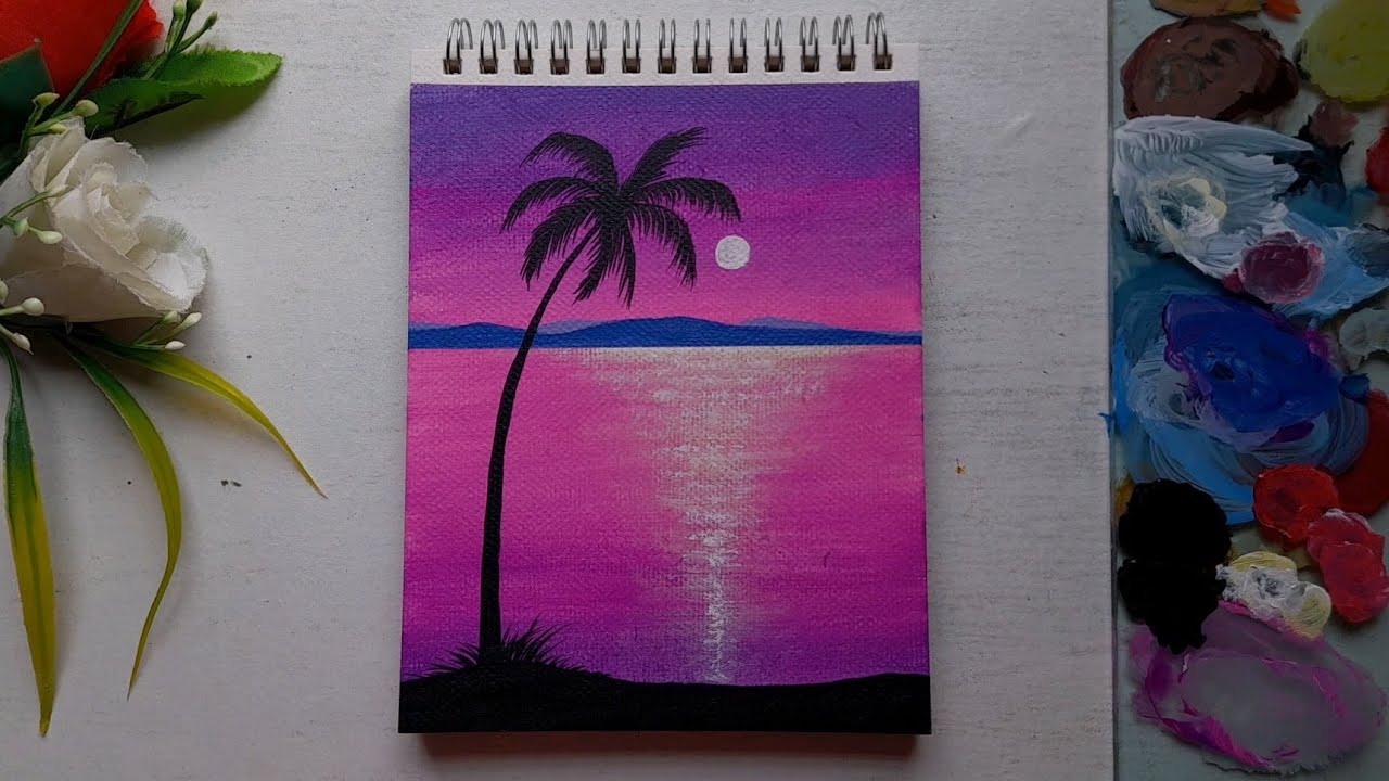 Easy & Simple Sunset Painting For Beginners - step by step || Acrylic ...