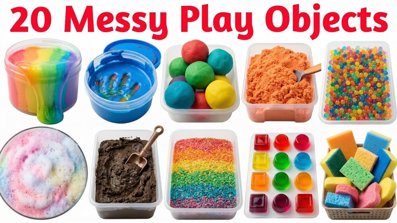 20 Messy Play Objects Names for Kids | Learn Messy Play Items in English & Hindi