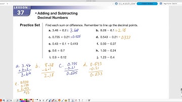 Saxon Math L.37 Adding and Subtracting Decimal Numbers