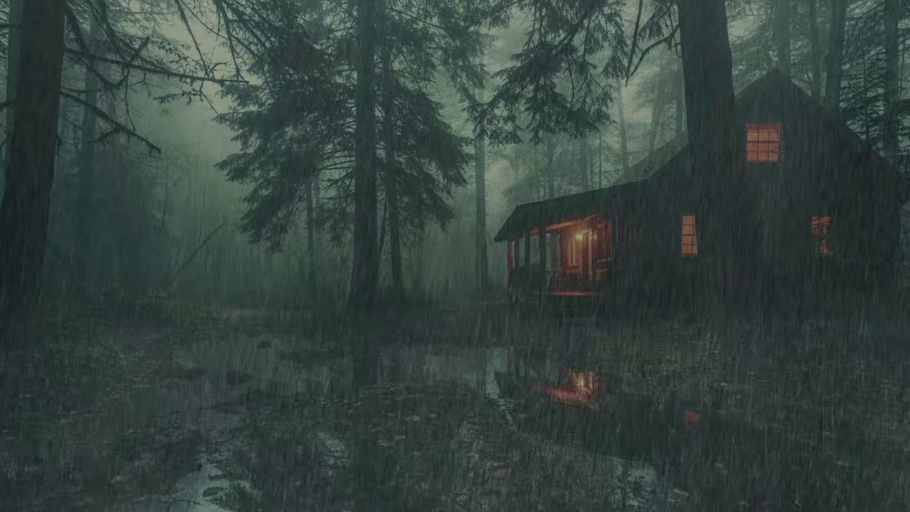 Dark Forest Cabin in the Rain at Night | Deep Sleep Sounds
