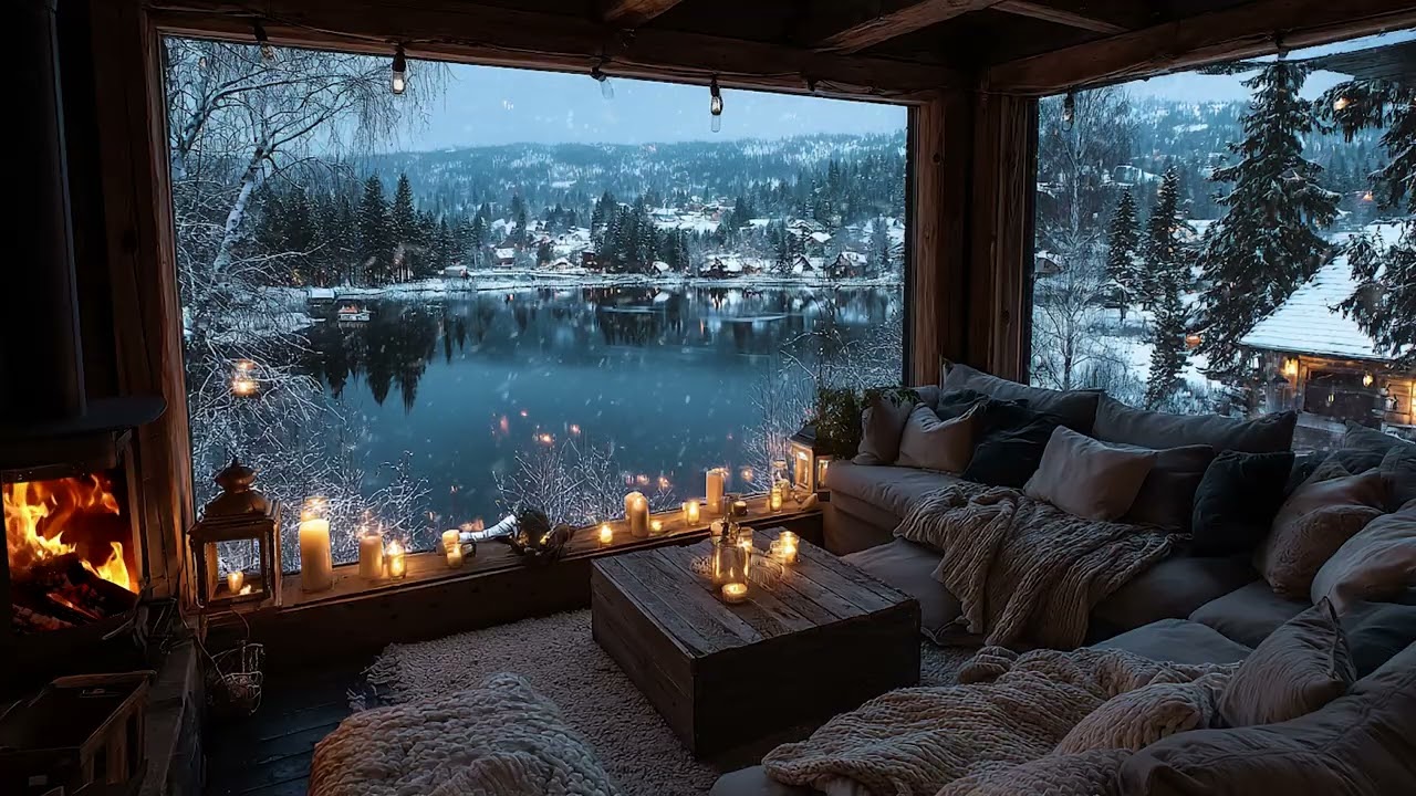 Icy Wind Through the Snow with Warm Fireplace Sounds / Relaxing Winter ASMR 3 Hours