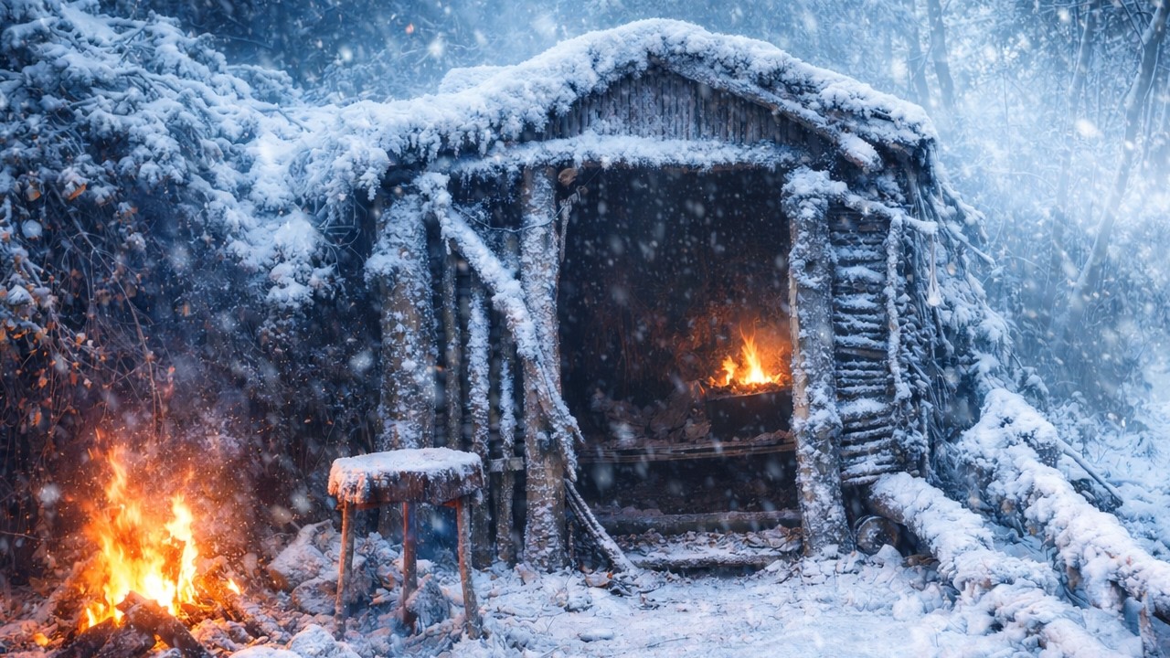 Solo Building a Survival Shelter in Deep Snow ❄️