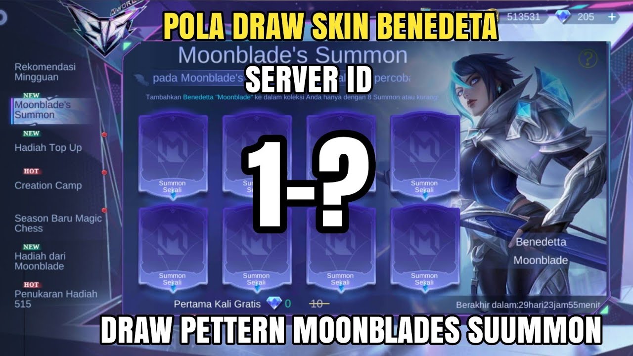POLA DRAW SKIN BENEDETTA MOONBLADES SUMMON MOBILE LEGENDS DRAW PATTERN