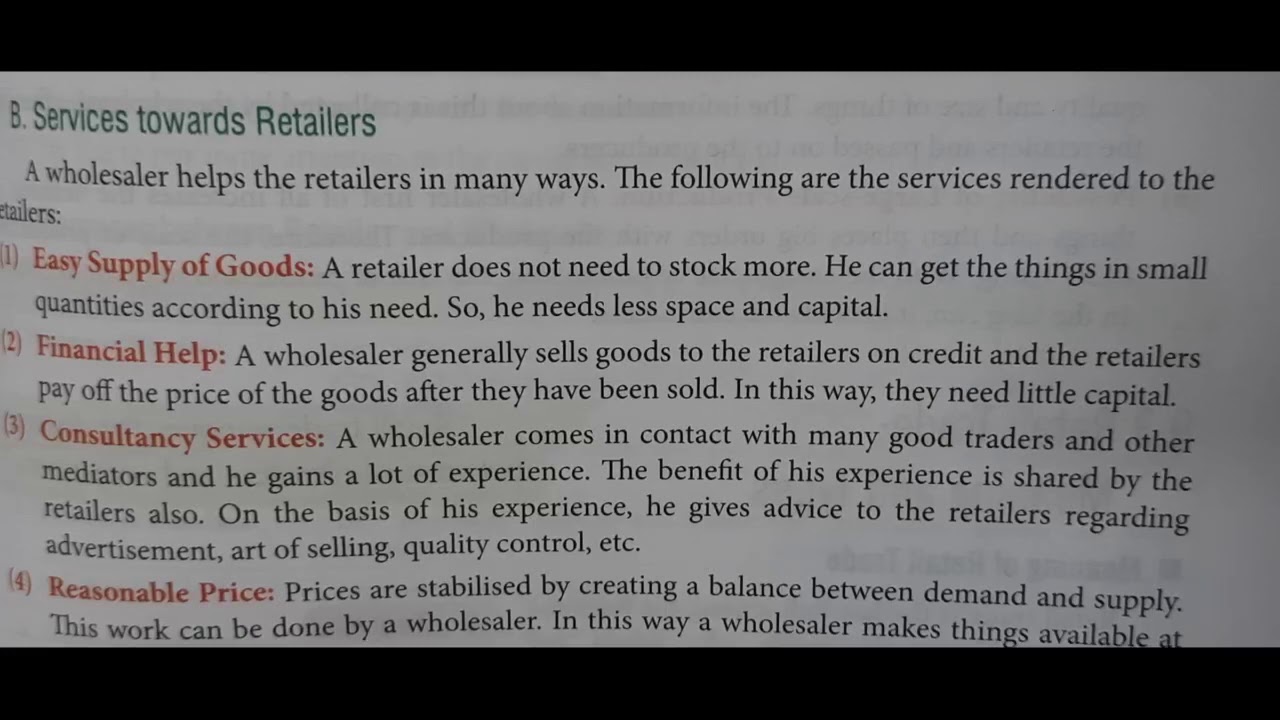 Wholesale Trade||Class 11||Services of Wholesalers towards retailers and society