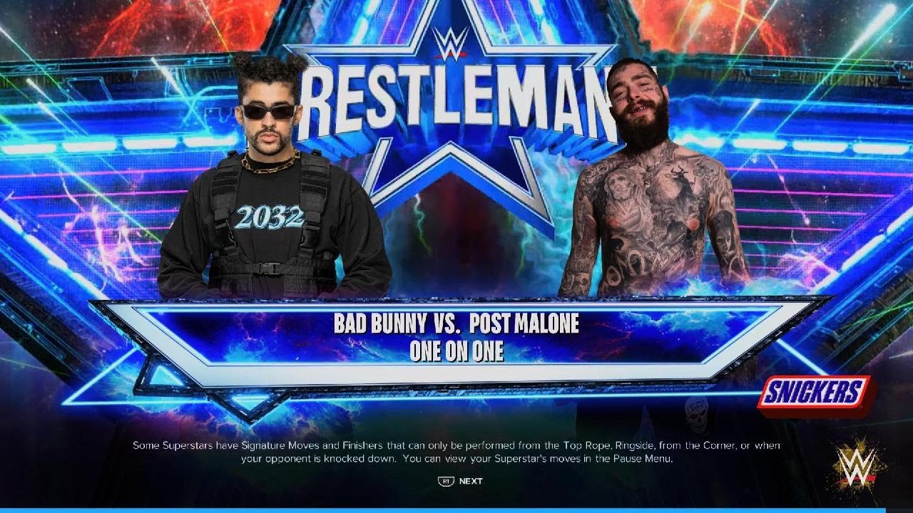 WWE 2K24 Bad Bunny Vs Post Malone - YouTube