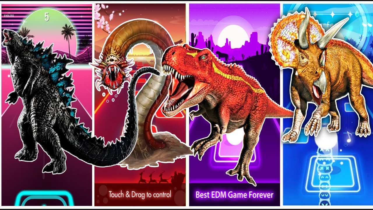 Jurassic World Godzilla 🆚 Erosion-worm 🆚 🆚 Tyrannosaurus 🆚 Triceratops // Coffin DanceSong TilesHop