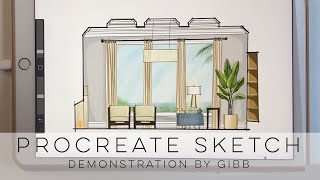 How to color an interior elevation using Procreate for Interior Designers