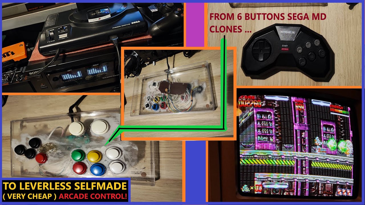 From Clone Controller ( 6 buttons ) Sega Megadrive to selfmade leverless controller very Cheap!