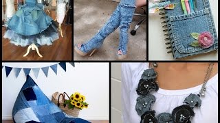 Creative ways to use old jeans: - necklaces, bouquets and bracelets
from jeans recycled denim dresses shoes diy turn aprons jean p...