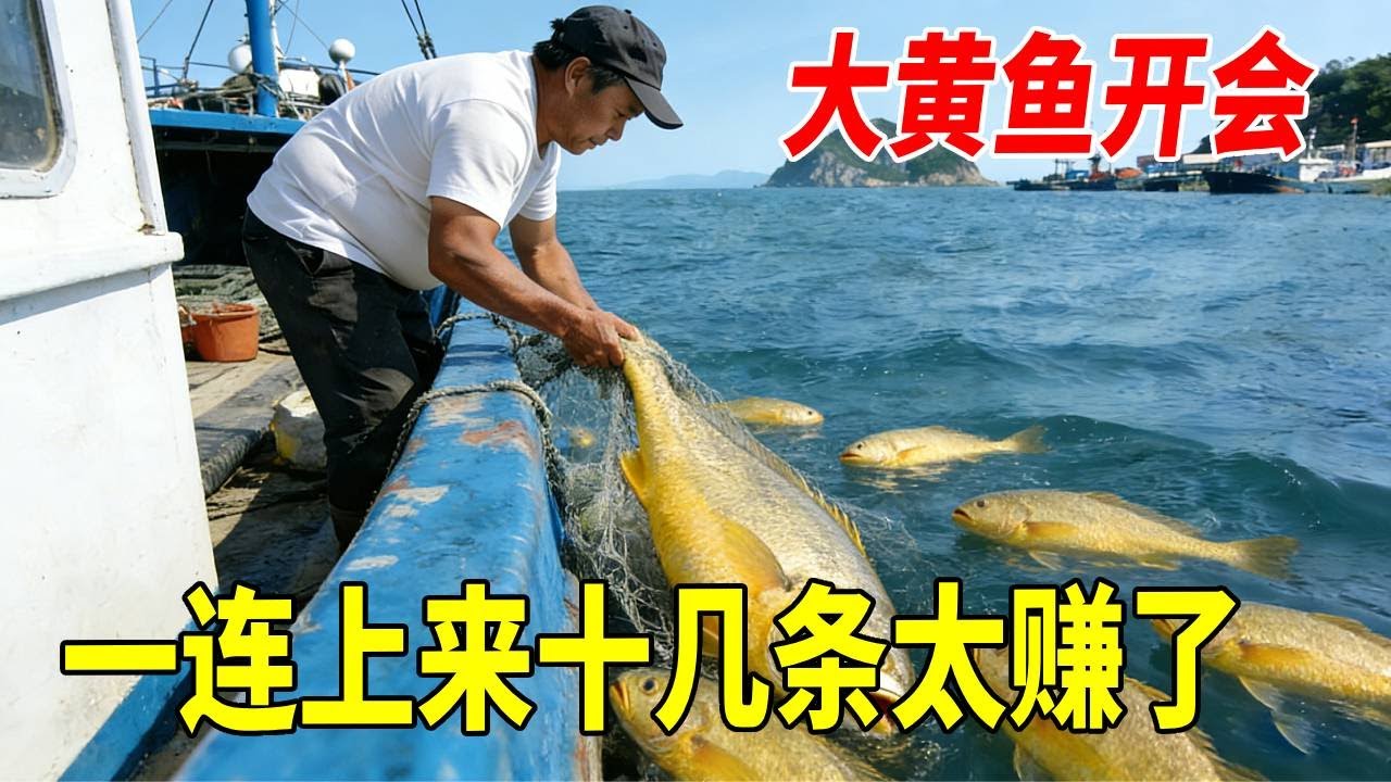 近海捕鱼遇到大黄鱼开会，一连上来十几条，这种鱼被称为海里小金条#赶海 #渔民生活实拍 #海鲜