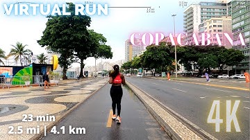 Virtual RUN 23 Minutes | 2.5mi (4.1km)  Raining Copacabana | Treadmill RUN in 4K | Feb22