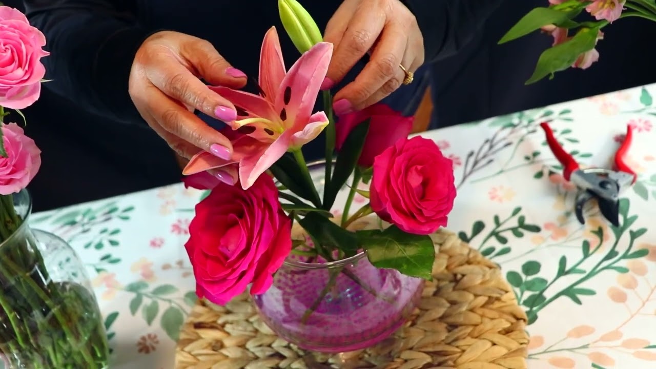 Floral arrangement in vibrant shades of pink
