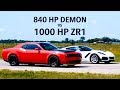 840 HP Dodge Demon Vs 1000 HP Hennessey ZR1 Corvette Roll Racing