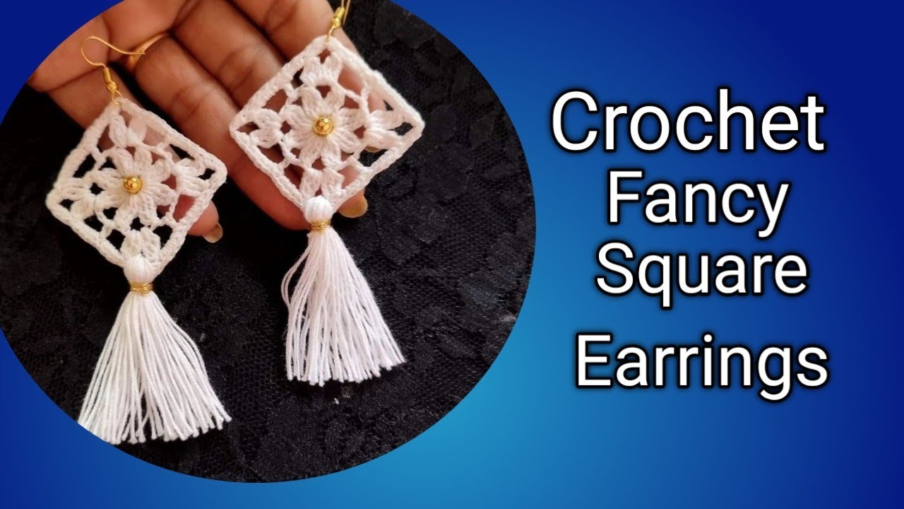Crochet Fancy Square Earrings #Crochetdangleearrings