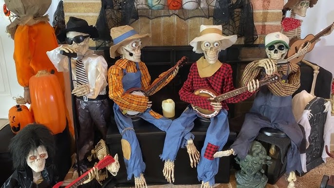 MOFIC Halloween Animated Banjo Skeletons Ornaments, Luminous Skeleton