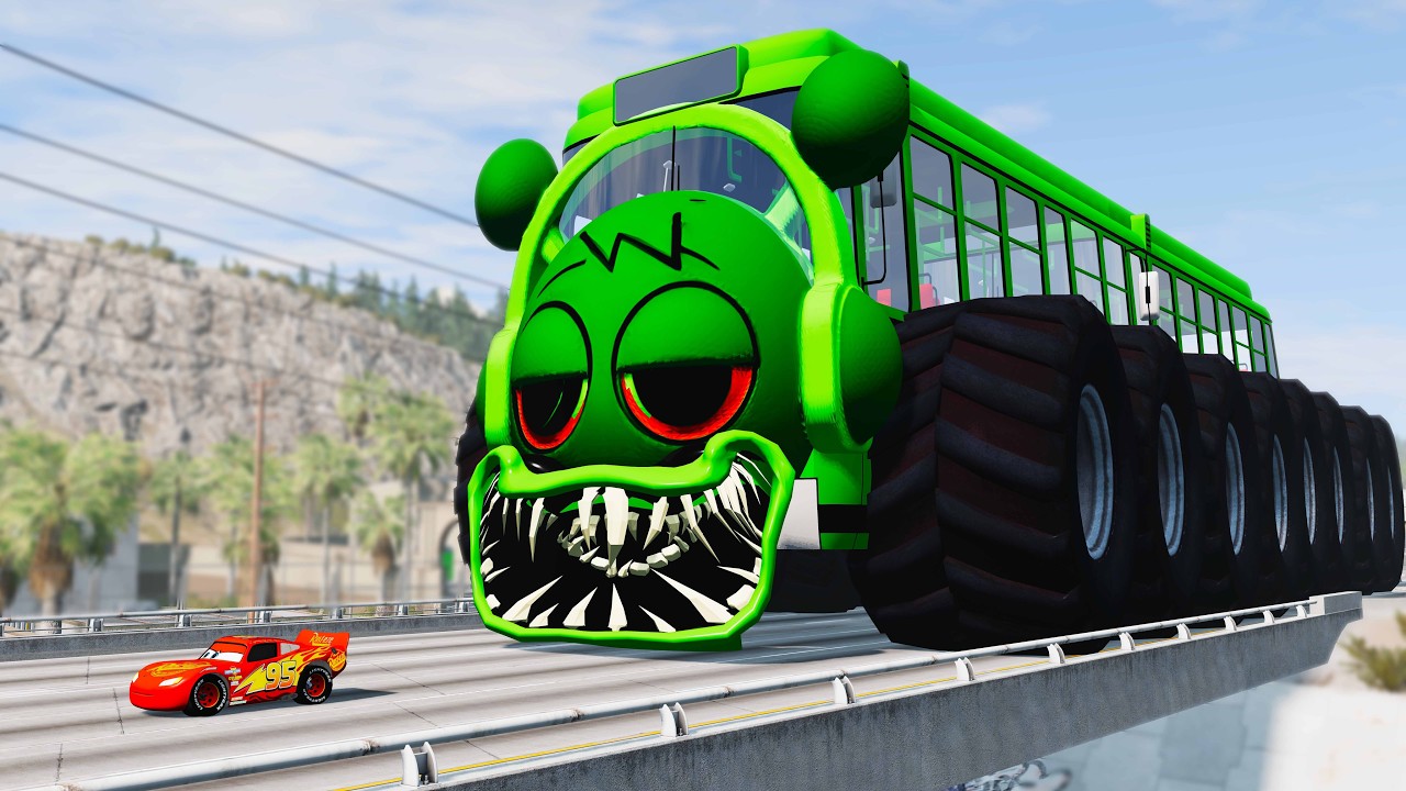 EPIC ESCAPE SPRUNKI MONSTER TRUCK EATER VS LIGHTNING MCQUEEN CAR IN BEAMNG DRIVE