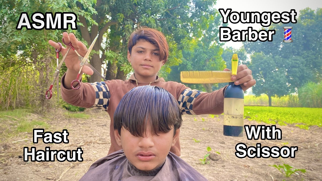 ASMR youngest Barber 💈 In the world  🌍 Fast Haircut 💇‍♂️ with Scissor ✂️ 