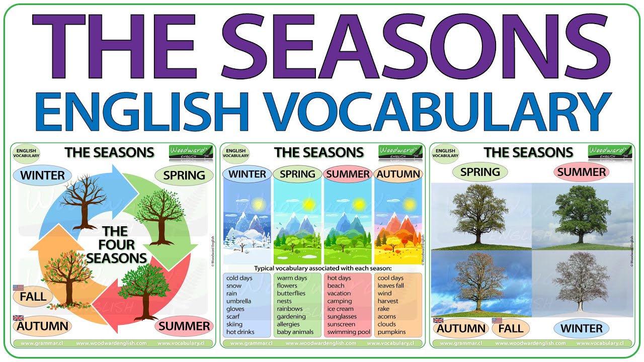 Seasons in English - Vocabulary lesson - winter, spring, summer, autumn /  fall 