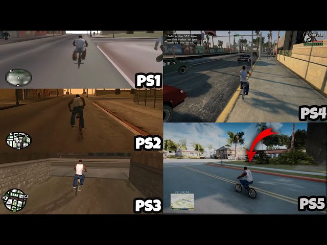 GTA San andreas Graphics Comparison PS1 vs PS2 vs PS3 vs PS4 vs PS5 || Gaming_Monke class=
