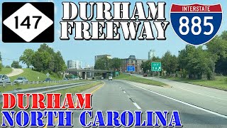 I-885 & NC 147 North - Durham Freeway - Durham - North Carolina - 4K Highway Drive