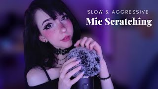 ASMR ☾    [fluffy mic scratching, slow & aggressive, long nails] Part 1/2