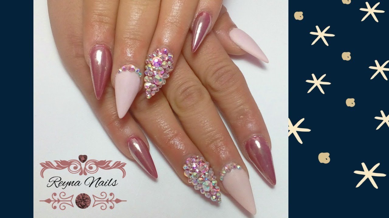 Uñas punta lanza/Uñas efecto espejo rose gold/Uñas en tonos pastel♥♥ -  YouTube