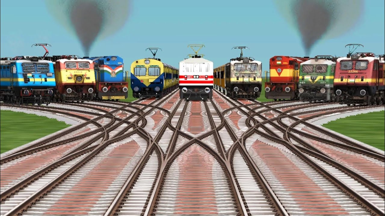 9 Epic Trains Crossing By Bumpy Branched Railroad Tracks || Indian railways || train video for kids