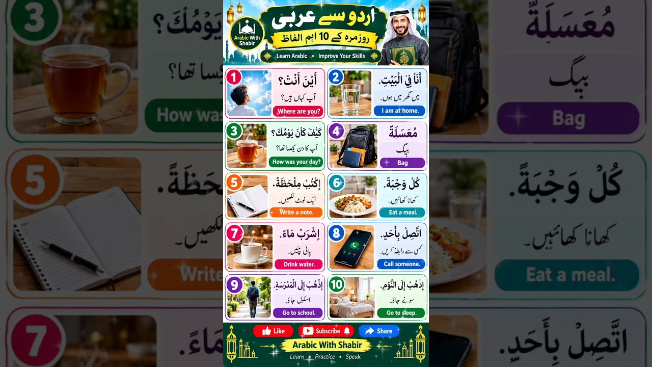 short sentences in Arabic with Urdu and English translation||Arabic with Shabir||Asan Arabic words