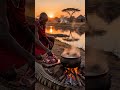 Tribal Hunters Cooking Crocodile Meat by the River