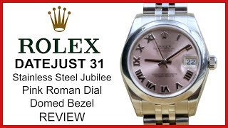 ▶ Rolex Lady Datejust 31, pink roman Dial, Steel Jubilee Bracelet, domed Bezel - REVIEW 178240