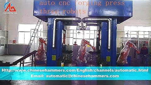 Three robots are producing planet gear orderly with automatic forging press line