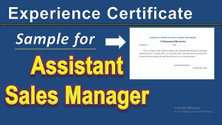 Job Experience Certificate format for Assistant Sales Manager | Experience Letter for Sales Manager