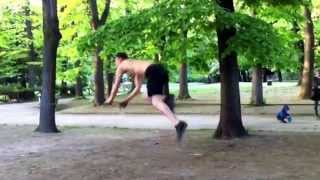 Cazzaniga first time chest-bounce and 180 butt-bounce slackline