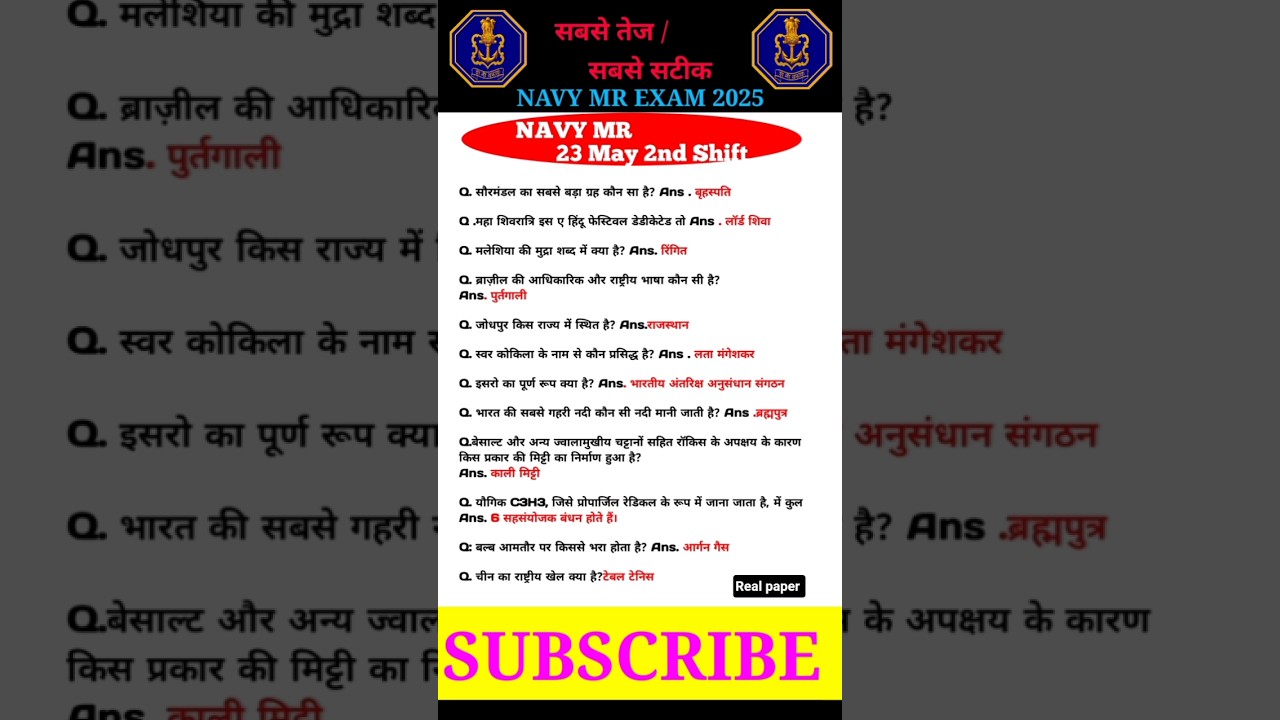 Navy MR question paper | 23May 2nd Shift | Navy mar Paper Solution | Indian navy Exam Analysis 2025