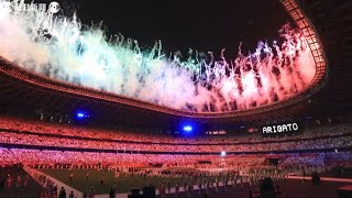 オリンピック閉会式　浮かぶARIGATO　さらば2度目の東京五輪