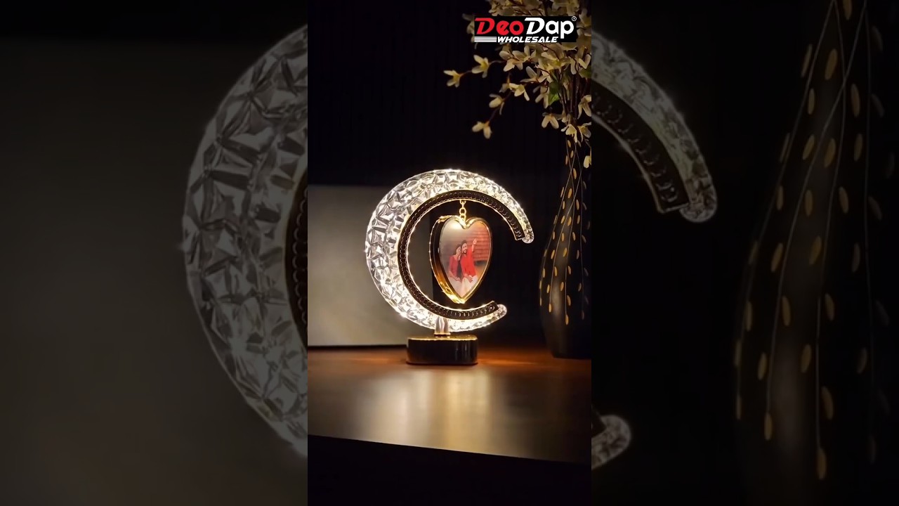 Golden Crescent Moon LED Tabletop Photo Frame with Hanging Heart ✨💰 Price: ₹322🆔 SKU: 66779