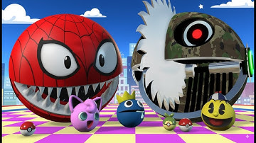 Pacman and Flying Two-Legged Robot Pacman vs Excavator Robot and Walking Combat Robot 1