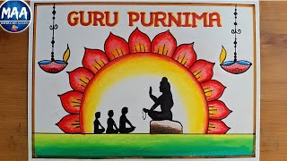 Guru Purnima Drawing Easy | गुरु पूर्णिमा पर चित्र बनाना सीखें | Guru purnima poster drawing