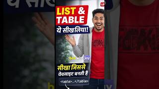 Day 2 of learning web development🚀 | List & Table #shorts #vairalvideo #webdevelopment