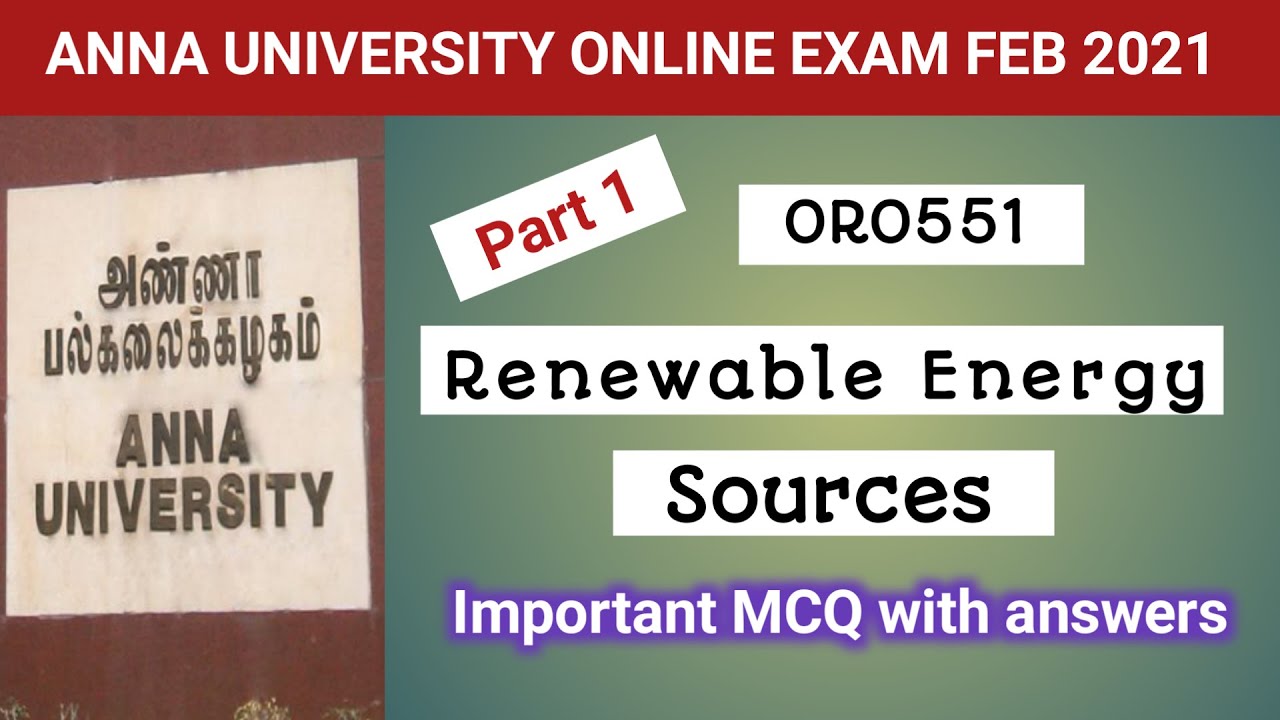  ORO551 Renewable Energy Sources MCQ Part 1 Anna University Online 