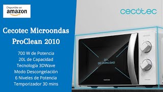 Cecotec Microondas ProClean 2010 (700W Potencia, 20L de Capacidad y Tecnología 3DWave)