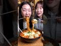 Korean girls eating red spicy ramen with cheese and dumplings #food #spicy #viralvideo #tastyfood