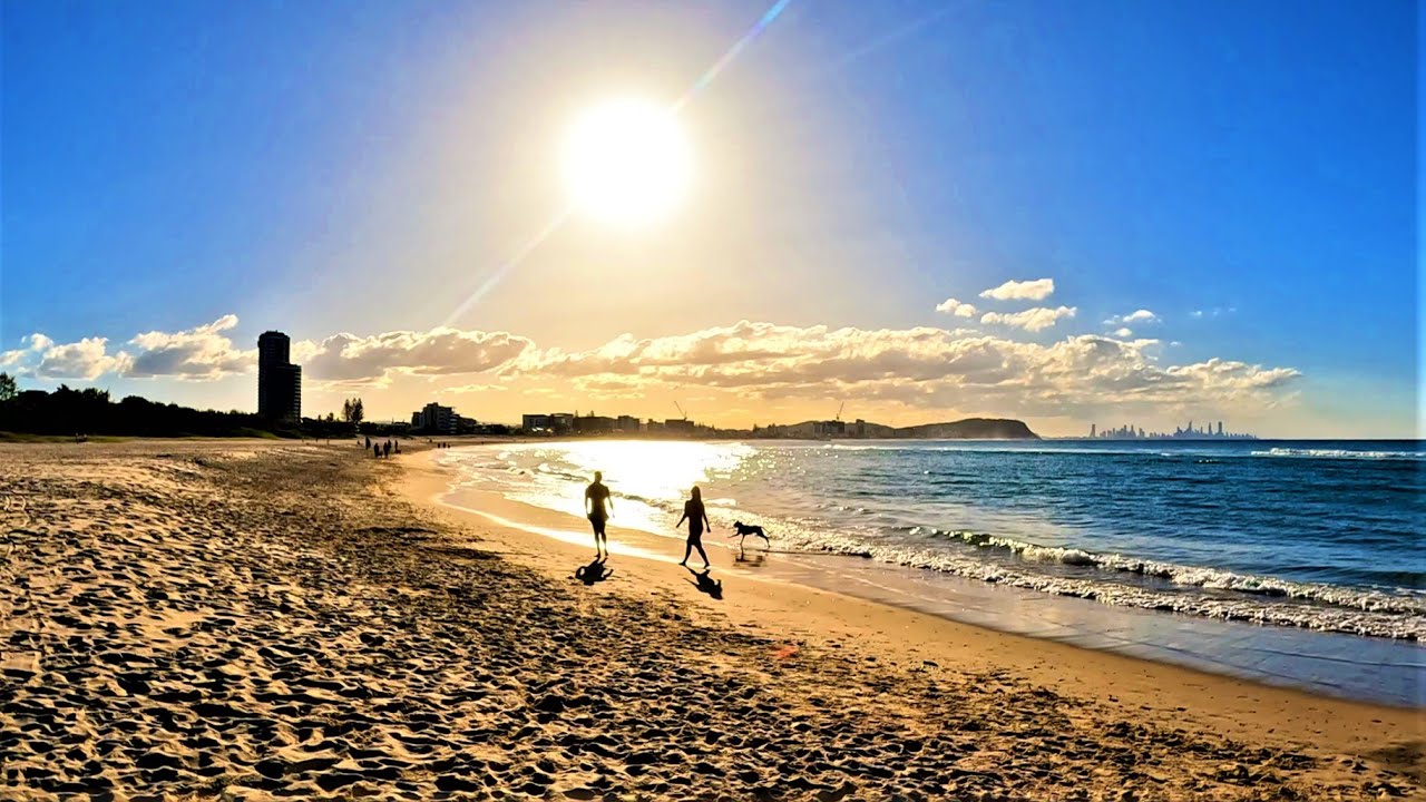 4K HDR | PALM BEACH | Dog-Friendly Beach Walk | Sun Going Down Stunning Gold Coast