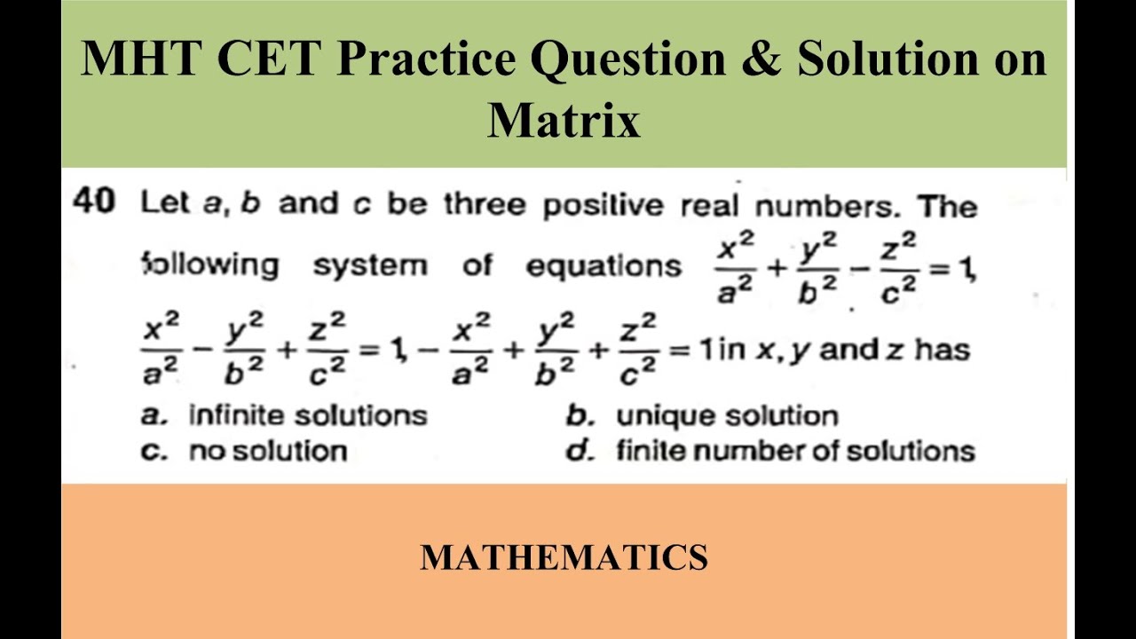 MHT CET Practice Question & Solution 4 Matrix Matrices NCERT