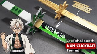 Easy \& Simple DIY | Cool Sanemi Nichirin Sword from Popsicle Sticks w\/Template | WITHOUT POWERTOOLS