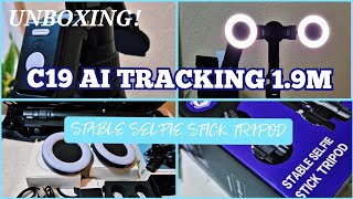 C19 AI TRACKING 1.9 M STABLE SELFIE STICK TRIPOD /UNBOXING  #christmasgift #tripodforyoutubers 