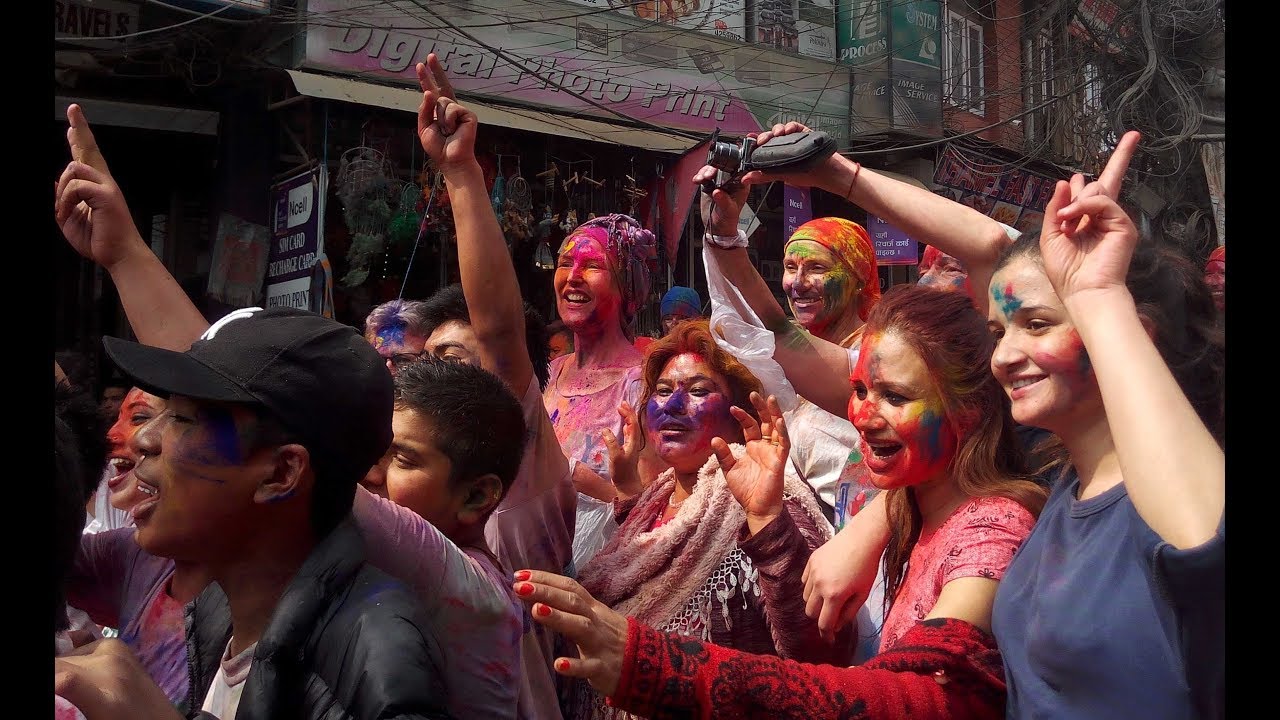 Holi Festival 2019 celebration at Thamel, Kathmandu Nepal