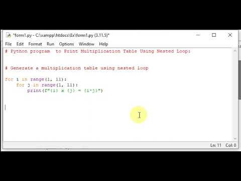 python program to generate a multiplication table using nested loop